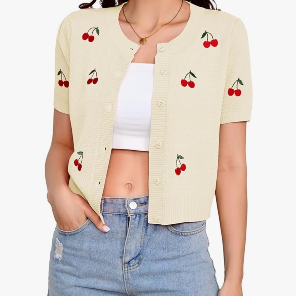 Charming Cherry Embroidered Cardigan